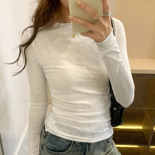 Slim Fit Long Sleeve O Neck T Shirt for Women Casual Streetwear Tops
